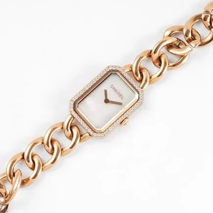 top-tier replicaChanel women's white dialrose goldPremiere series steel bracelet watch side view