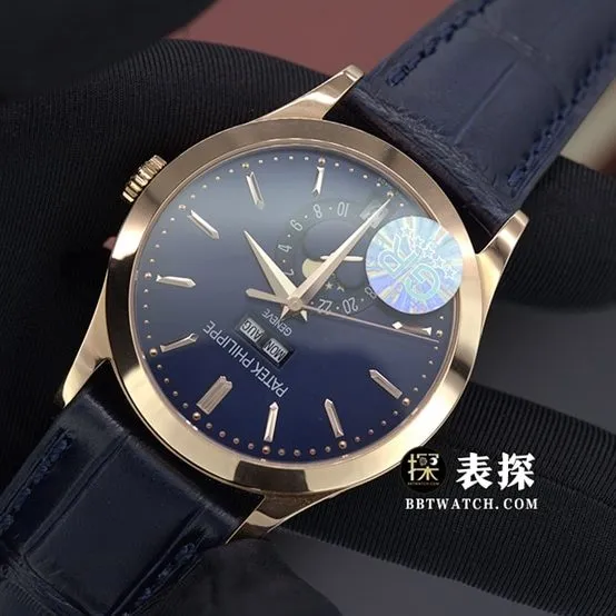 GR factory complex function chronographPatek Philippe1:1replica watch blue dialleather strap model 5396R-015caseback live photo