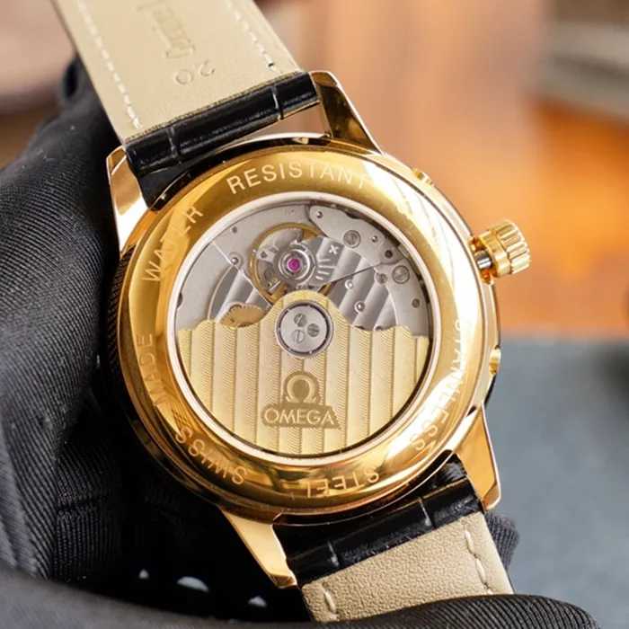 Omega complex function chronograph series perpetual calendar couple watch front view