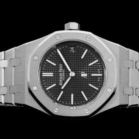 top-tier watch Audemars PiguetRoyal Oak super two-hand mechanical movement15202 white steel black bottom men's watch front view