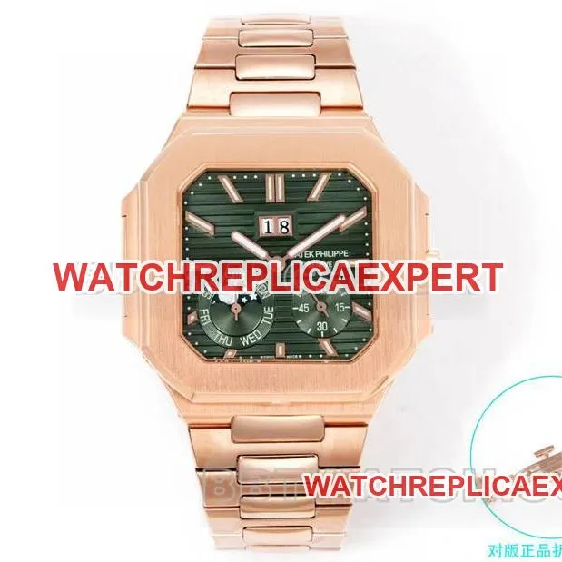Patek Philippe watch 3k factory 45mm brown green dial240psmovementrose goldsteel bracelet model 5822 side ear surface live photos