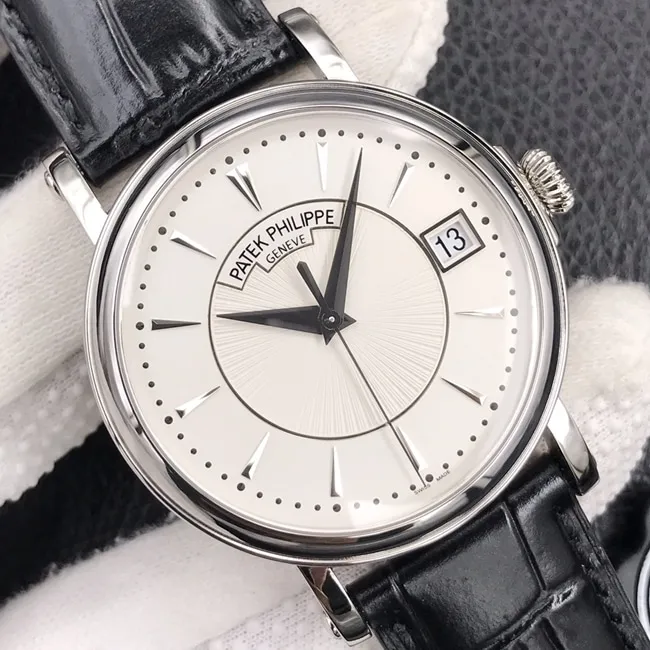 ZF Factorytop-tier watch Patek Philippe men's white dial black belt classic 5153 series leather strap watch side view