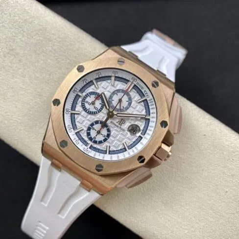 top-tier replicaAudemars PiguetRoyal Oak offshore 26400 watch 18K rose gold white dial men's mechanical watch movement picture
