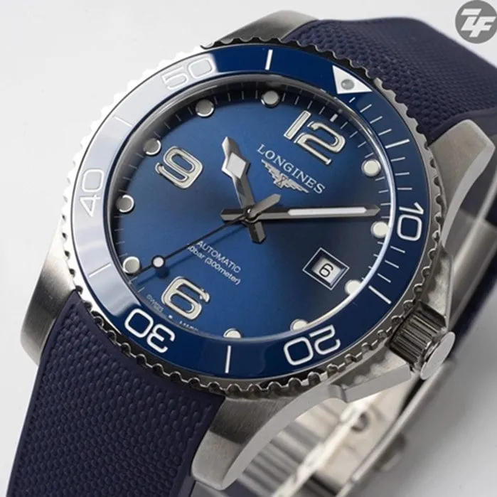 top-tier watch Longines men's blue dial Concas series leather strap mechanical watch side view
