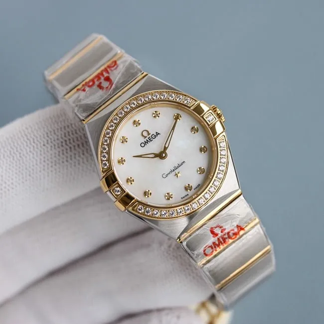 TW Factory Top Omega Constellation Series 28mm Quartz Ladies White Dial Steel Band Watch Front View