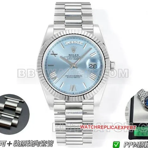 1:1replica watch PPM factory RolexDay-Date mechanical ice blue dial Roman numerals braceletlive photos