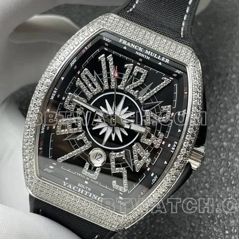 Frank Muller 1:1replica watch ABF factory V45black dial diamond case leather braceletcaseback live photo
