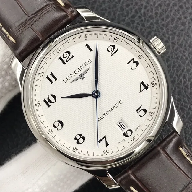 MK factory top-tier watch Longines men's white dial brown belt famous craftsman series automatic movementleather strap watch side view