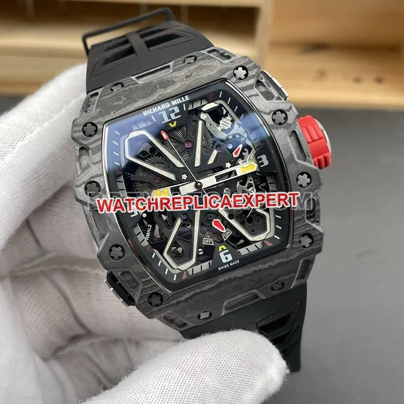 Richard Mille collectible watch carbon fiber case tourbillon mechanical rubber model RM35-03clasplive photos