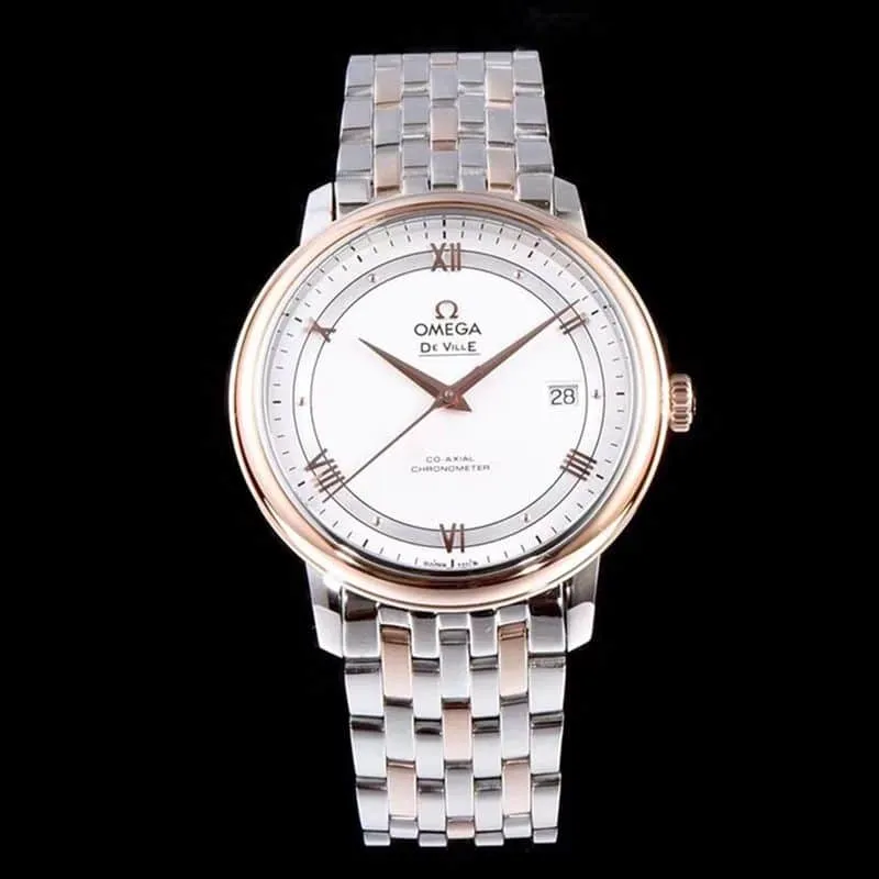 Omegahigh-quality watch De Ville series men's mechanical ultra-thin watch room rose goldsteel braceletdetail shots