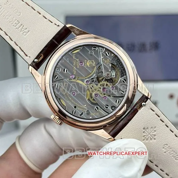 Patek Philippe watch SDF factory classic white dialrose gold case 39mmleather strap model side live photo