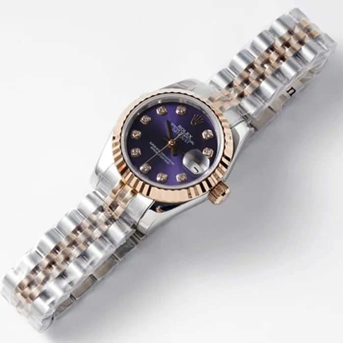 top-tier watch Rolex women's blue dial Date just steel bracelet watch front view