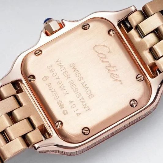 Cartiertop-tiersuper watch cheetah full diamond series ladies steel bracelet mechanical rose gold watch side view