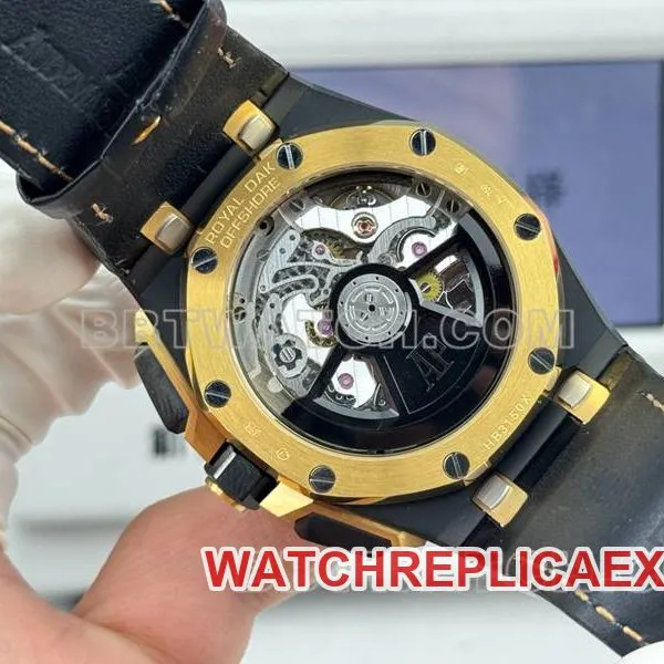 Audemars Piguettop-tier watch LS factory Royal Oak offshore type 43MMblack dial yellow chronograph mechanical rubber model 26420front live photo