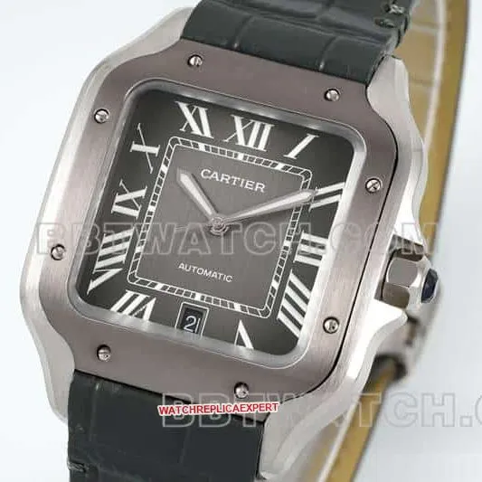 AF FactoryCartier Santos top-tier 1:1high-quality gray plate leather strap model WSSA0037side live photo