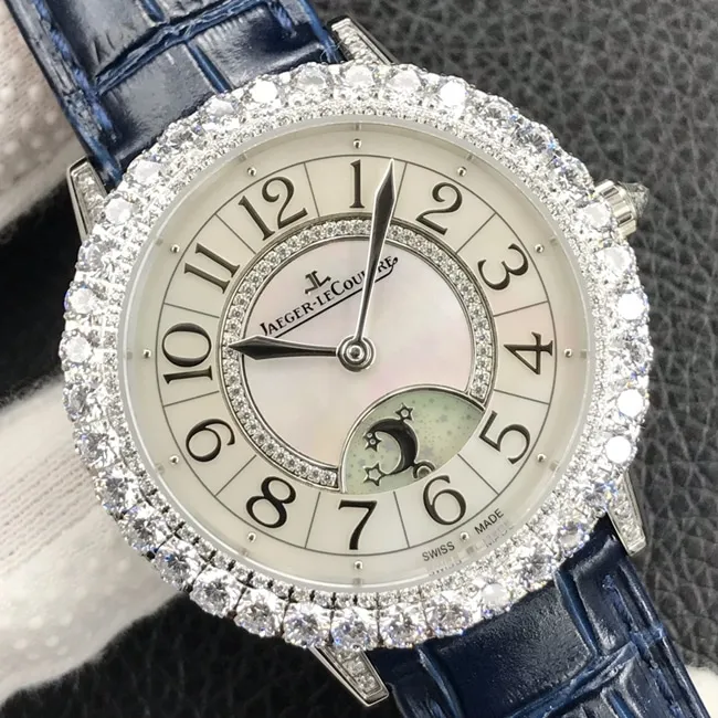 GF Factorytop-tier watch Jaeger-LeCoultre women's white dial blue belt dating series leather strap watch side view
