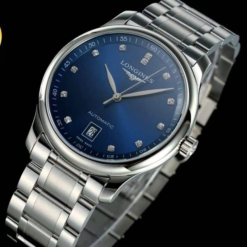 Longinestop-tiersuper watch master series men's mechanical blue watch side view
