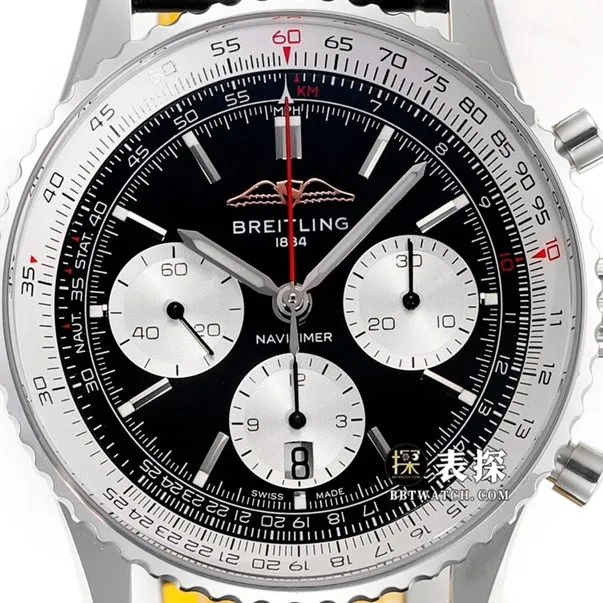 BLS aviation chronograph1Breitling1:1replica watch black dialleather strap model AB0138211B1P1side live photo