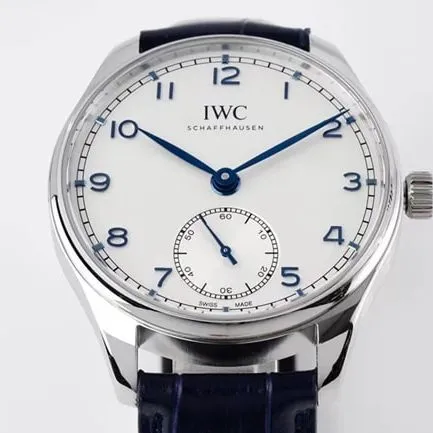 ZF Factorytop-tier replicaIWC super a watch men's white dial black belt new Portuguese series automatic movementleather strap watch front view