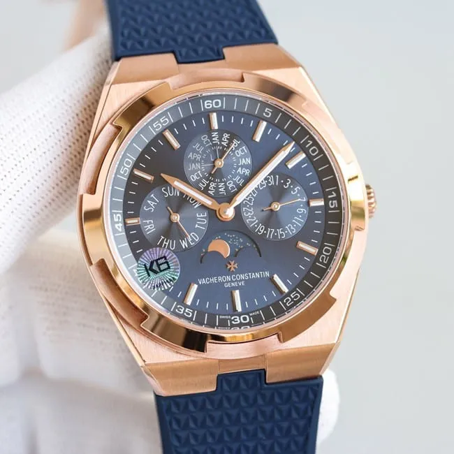 top-tier Vacheron Constantin series rose gold color steel case perpetual calendar multi-function watch front view