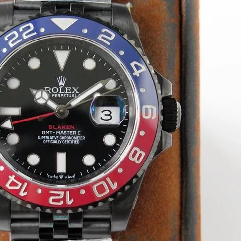 GS factory Rolexreplica watch men's black dialsteel bracelet red and blue circle GMT-MasterGMT mechanical watch front view