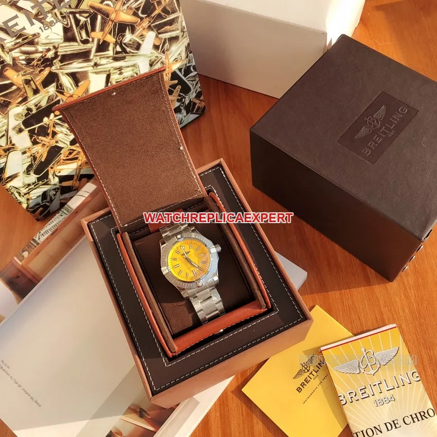 Original Breitling Avengers yellow plate steel bracelet model A17319101I1A1side live photo