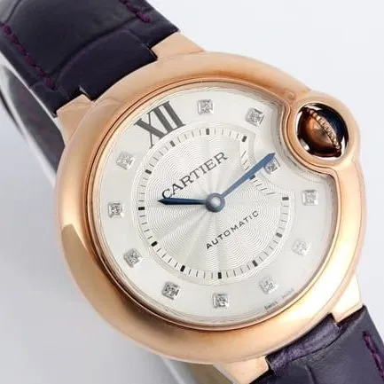 V6 factory top-tier watch Cartier women's white dial blue belt automatic movement blue balloon series watch side view