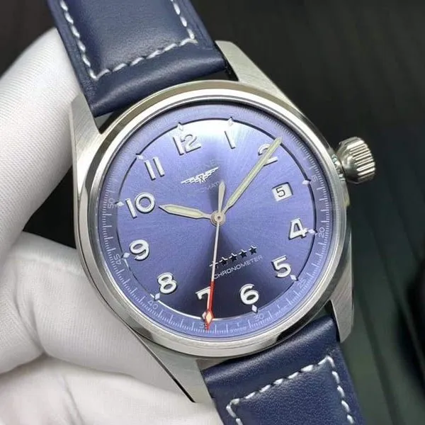 high-quality replicaLongines watch pioneer series five-star admiral blue dial mechanical watch clasp picture