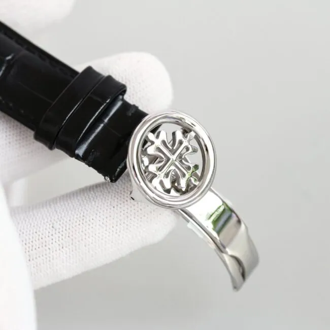 top-tier watch Patek Philippe super complex function chronograph series white steel white bottom men's mechanical watch front view