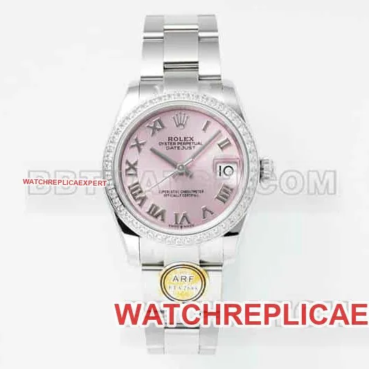 ARF FactoryRolex log 1:1super pink plate Roman numerals diamond bezel31mm three grid link 278289side live photo