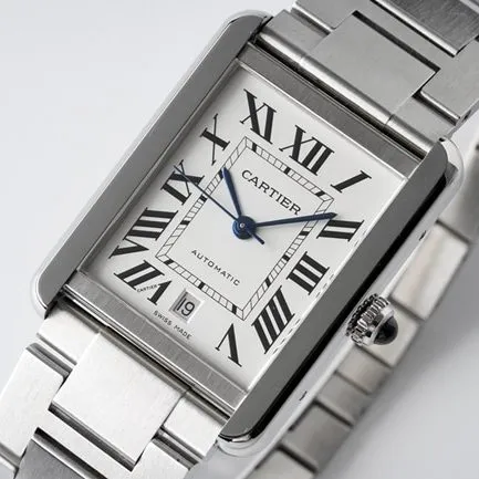 AF Factorytop-tier replicaCartier men's white dialsteel bracelet tank series W5200028 mechanical watch side view