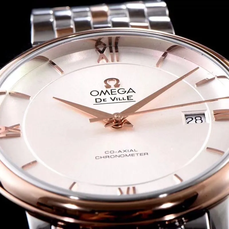 Omega watch disc flying business series men's mechanical ultra-thin watch rose goldsteel bracelet white surface clasp picture