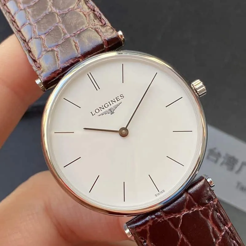 Longinestop-tier watch ultra-thin Jialan series boutique couple watch quartzwhite dialleather strap watch side view