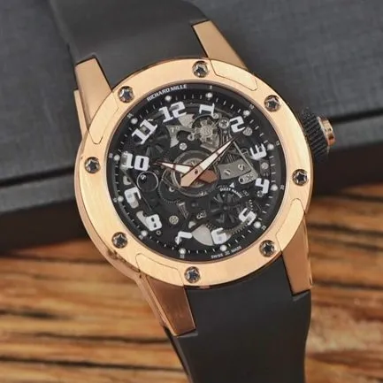 Green factory Richard Mille watch men's black dialrubber strap men's series classic disc hollow mechanical watch front view