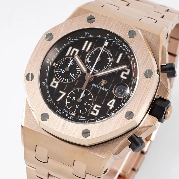 APF offshore Audemars Piguet1:1replica watch coffee panda plate steel bracelet model 26470OR.OO.A099CR.01 side view