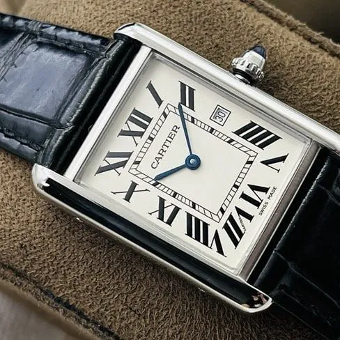 DR factory Cartiertop-tier watch tank series ladies white dial black belt fully automatic movementleather strap watch clasp picture