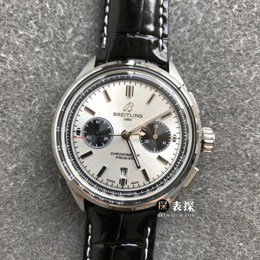 Breitling B01chronographtop-tier 1:1high-quality watch men's silver panda disk leather strap model pictures and prices caseback live photo