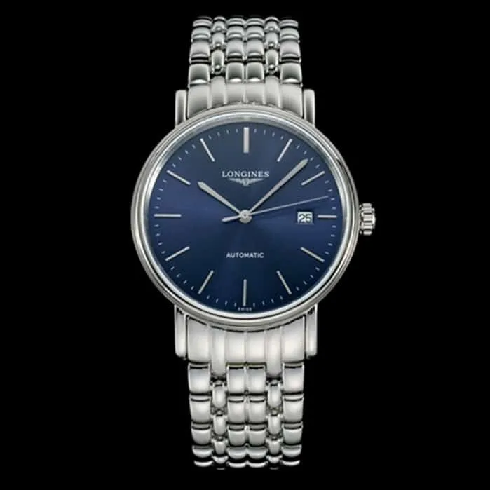 top-tier watch Longines men's blue dialsteel bracelet magnificent series watch front view