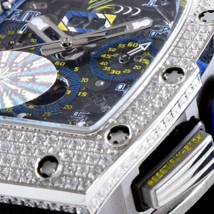 top-tier watch Richard Mille men's blue dial watch detail shots