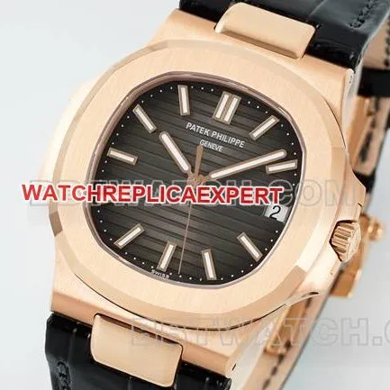 top-tier watch NautilusDDF factory Patek Philippeblack dial leather bracelet5711side live photo