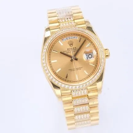 EW Factorytop-tier watch Rolex men's gold plate gold steel braceletday displayDatejustautomatic movement watch side view