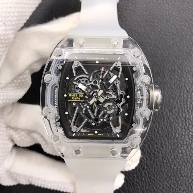 top-tier watch Richard MilleRM055 glass transparent series men's black dialrubber strap watch leather strap picture