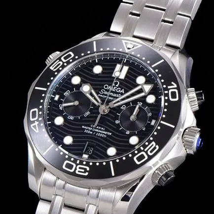 OM Factorytop-tier watch Omega men's black dialsteel bracelet new Seamaster 300m 44mmchronograph watch detail shots