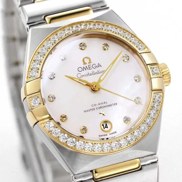 Top collectible watches Omega Women's White Plate Constellation Steel Strap Watch Details