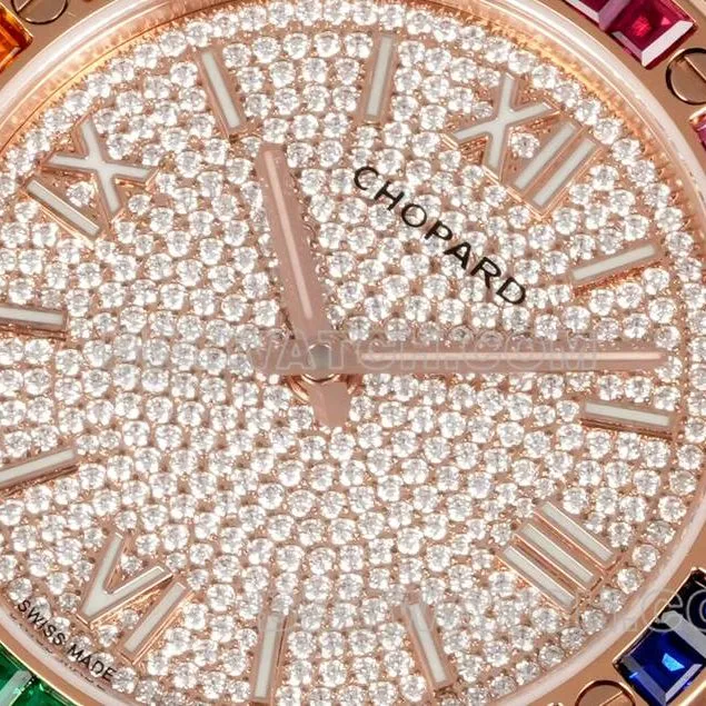 Chopard1:1replica watch GH factory snow mountain proud wing 41mm pavé diamond color sapphire crystal ring rose goldside live photo
