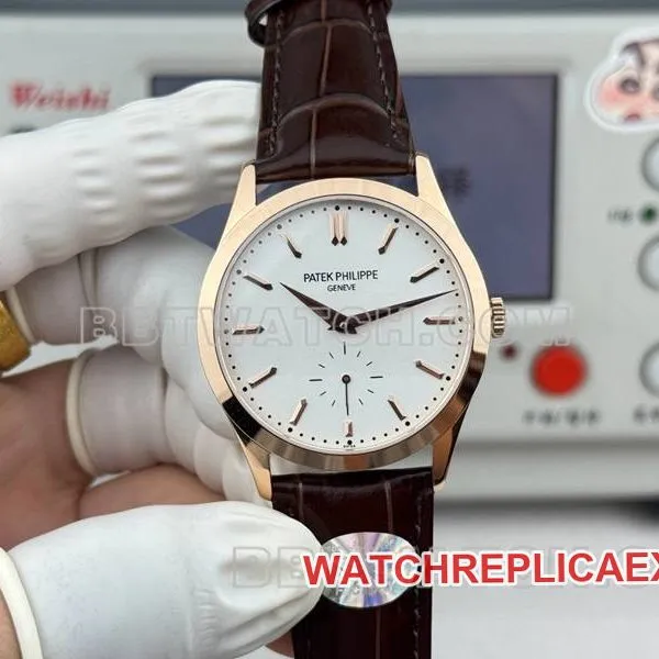 Patek Philippe watch SDF factory classic white dialrose gold case 39mmleather strap model side live photo