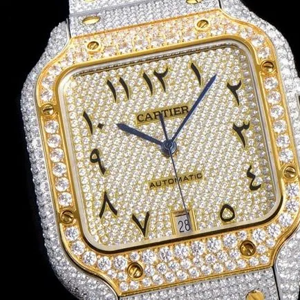 top-tier replicaCartiersuper men's gold plate steel bracelet Santos series Gypsophila full automatic movement watch side view