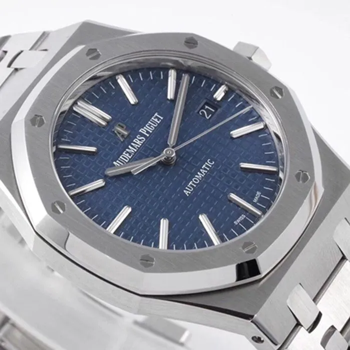 Top collectible watches Audemars Piguet Men's Blue Plate Royal Oak Mechanical Steel Strap Wristwatch Buckle Figure