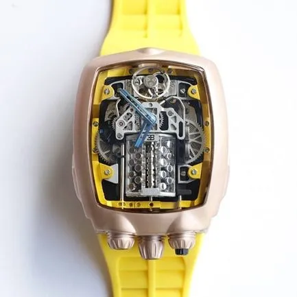 Bugatti Veyron top-tier watch men's black dial mechanical yellow rubber strap men's watch detail shots