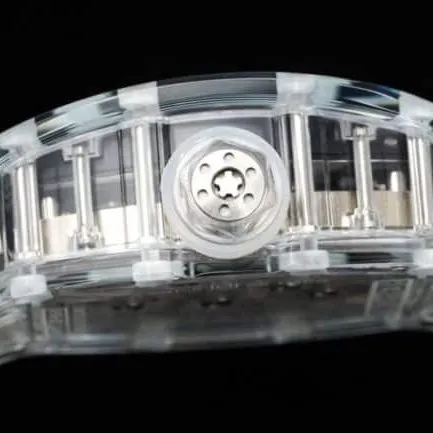Manufacturer high-quality Richard Mille white steel reproduces the extraordinary sports quality generation legend RM12-01 tourbillonsapphire crystal transparent version detail shots